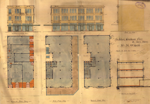 Elevations to Courtenay Place, Tory Street and rear, plans of the ground floor, first floor and second floor, 1922. (WCC Archives reference 00055:6:A622)