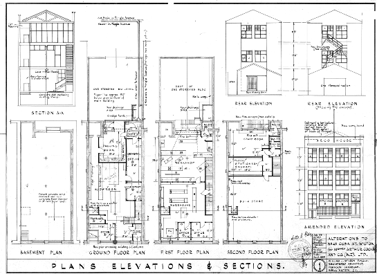 Alterations showing the elevations and sections, 1954. (WCC Archives reference 00056:477:B35964)