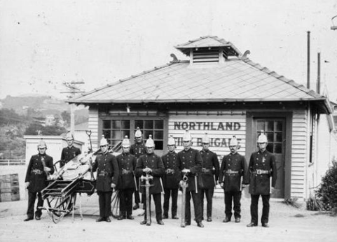 c.1890s -  Northland Fire Brigade, Wellington. Knight, J A :Photographs of 5 Farm Road, Northland, and the Northland Fire Station. Ref: 1/2-146493-F. Alexander Turnbull Library, Wellington, New Zealand. http://natlib.govt.nz/records/22319337