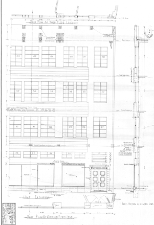 Valma Building, part elevation, section and ground floor plan as proposed. WCC Archive File 00056:185:B16151