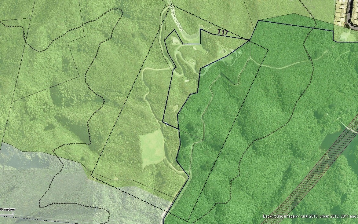 Site plan - The dotted rectangle marks the extent of the heritage area (WCC Webmap 2014)