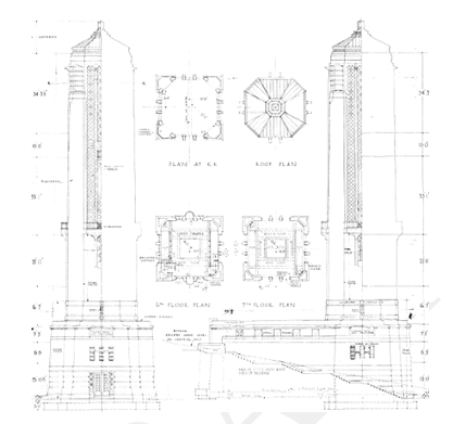 Plans for the War Memorial carillon tower, 30 March 1931, 00056:119:B10786, Wellington City Archives