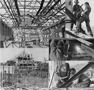 Montage of images showing the Dominion Museum under construction