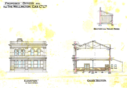 Elevation to Tory Street, Cross Section and section of toilet room. (WCC Archives reference 00053:44:2856)