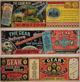 Schmidt Label & Litho Company. Gear Meat Company :[Three labels for Mutton; Boiled mutton; and, Boiled beef]. Gear Meat Preserving & Freezing Company of New Zealand, Wellington New Zealand. [1890-1920].. Gear Meat Company :Scrapbook of labels. 1890s-1920s].. Ref: Eph-F-MEAT-Gear-018. Alexander Turnbull Library, Wellington, New Zealand. http://natlib.govt.nz/records/22563509