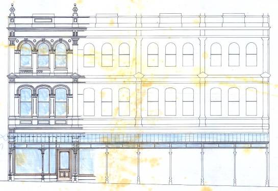 Cuba Street elevation of the building, as designed by Thomas Turnbull and Son in 1900 (note the elegant proportions and detailing on the original verandah) (WC Archives 00053:65:4038)