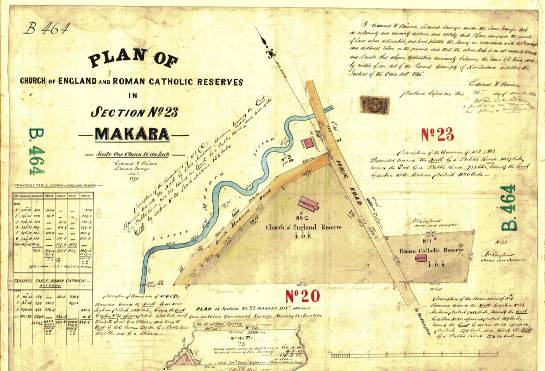 1874 DP B464 to show the Roman Catholic Reserve at the junction of the South Makara Road and the Karori-Makara Road.