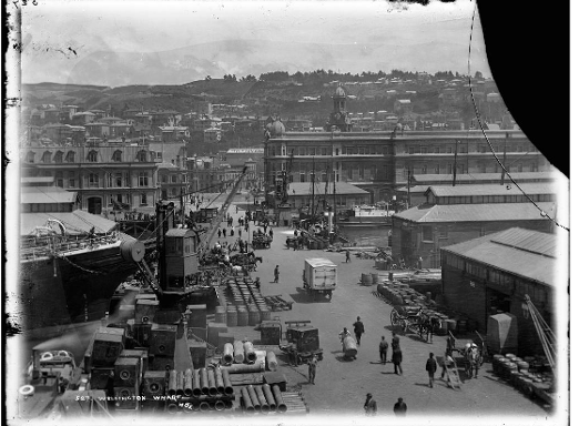 Queen's Wharf, Wellington. Brusewitz, Henry Elis Leopold, b ca 1855 :Negatives. Ref: 1/1-001016-G. Alexander Turnbull Library, Wellington, New Zealand. http://natlib.govt.nz/records/22870846
