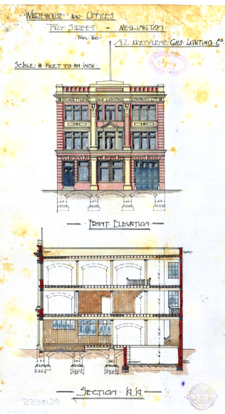 Warehouse and Offices, N.Z. Acetylene Gas Lighting Co, plans. Wellington City Council Archives File 00053:192:10555