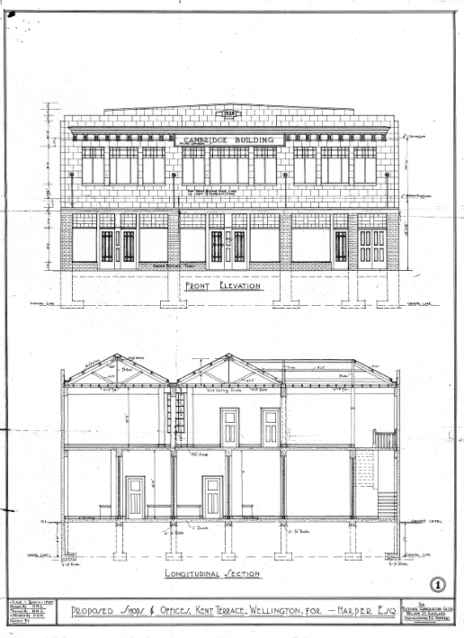 Street elevation and longitudinal section of the Harper Building, 1928 (WCC Archives reference 00056:54:B5277)