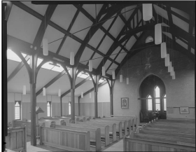 1968 - Interior of All Saints church, Ngaio, Wellington. Winder, Duncan, 1919-1970 :Architectural photographs. Ref: DW-3174-F. Alexander Turnbull Library, Wellington, New Zealand. http://natlib.govt.nz/records/22740160