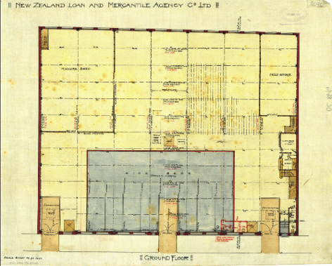 Wool Store, ground floor plan, 1910.  (WCC Archives reference 00053:157:8690)