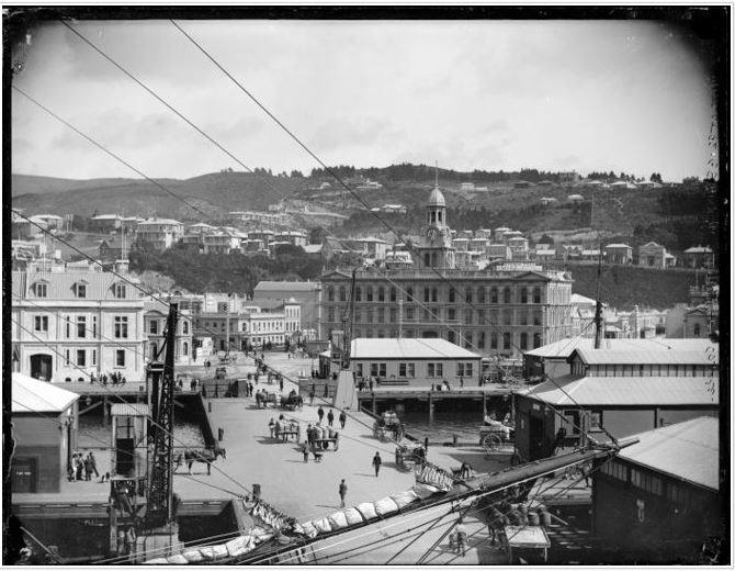 Queens Wharf, Wellington. Wright, Henry Charles Clarke, 1844-1936: Negatives. Ref: 1/1-020457-G. Alexander Turnbull Library, Wellington, New Zealand. http://natlib.govt.nz/records/23140085