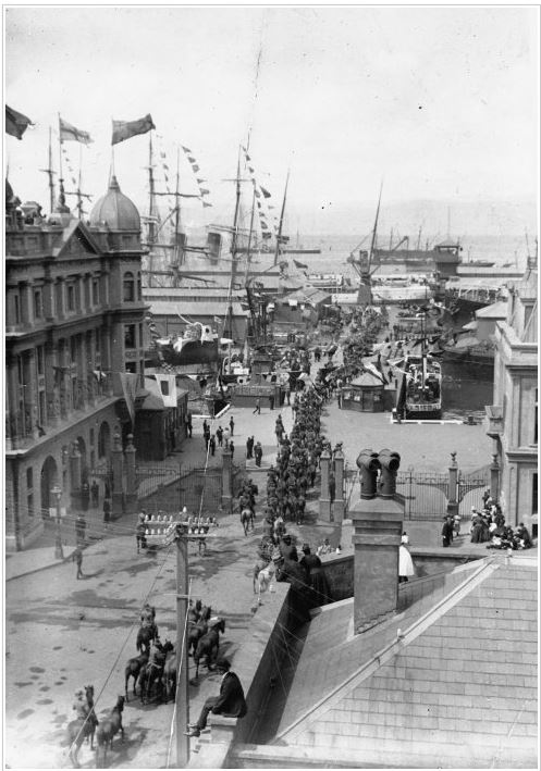 Chatfield. New Zealand troops departing for the South African War, Queens Wharf, Wellington. Ref: 1/2-110815-F. Alexander Turnbull Library, Wellington, New Zealand. http://natlib.govt.nz/records/22890819 
