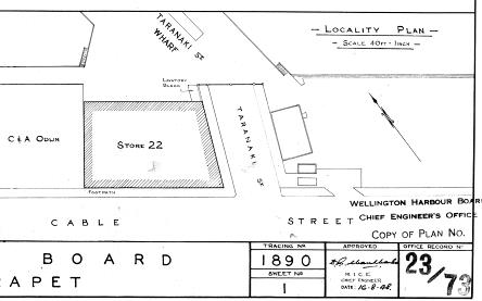 1948 This drawing of Shed 22 shows the gates in the current configuration.  Image: WCC Archives ref 00056_358_B27465
